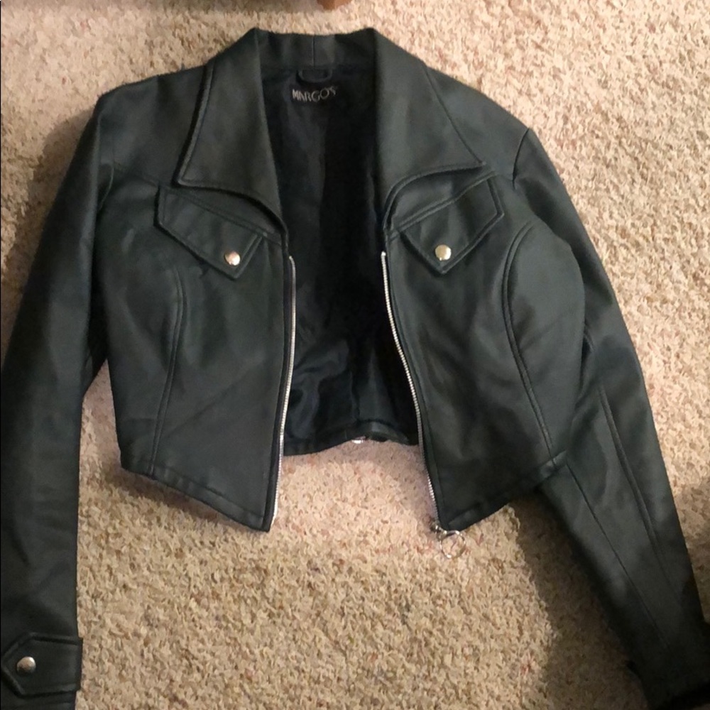 Cropped Olive Green leather jacket